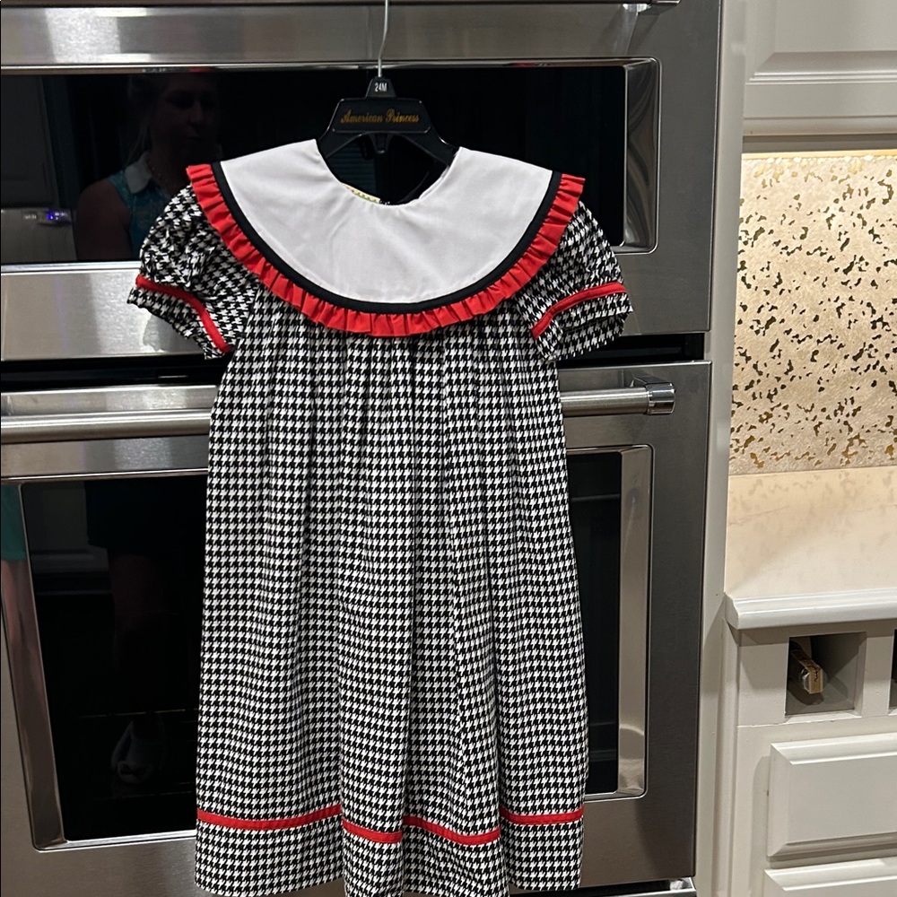 American Princess Black and White Houndstooth Kids Formal Dress